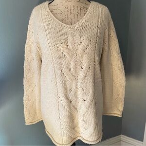 J. Jill Sweater Womens L Petite Cream Neutral Minimalist Classic Chunky Knit